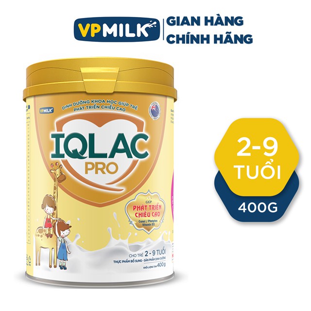 [GIAN HÀNG CHÍNH HÃNG] Sữa Bột IQLac Pro Phát Triển Chiều Cao VPMilk Hộp 400g, Bé Hấp Thu Tốt, Phát Triển Chiều Cao