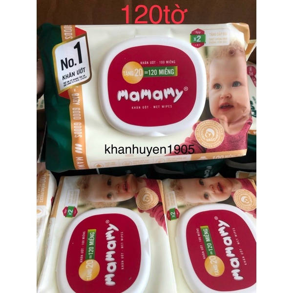 COMBO 12 GÓI KHĂN ƯỚT MAMAMY 120 TỜ CÓ NẮP, KHÔNG MÙI