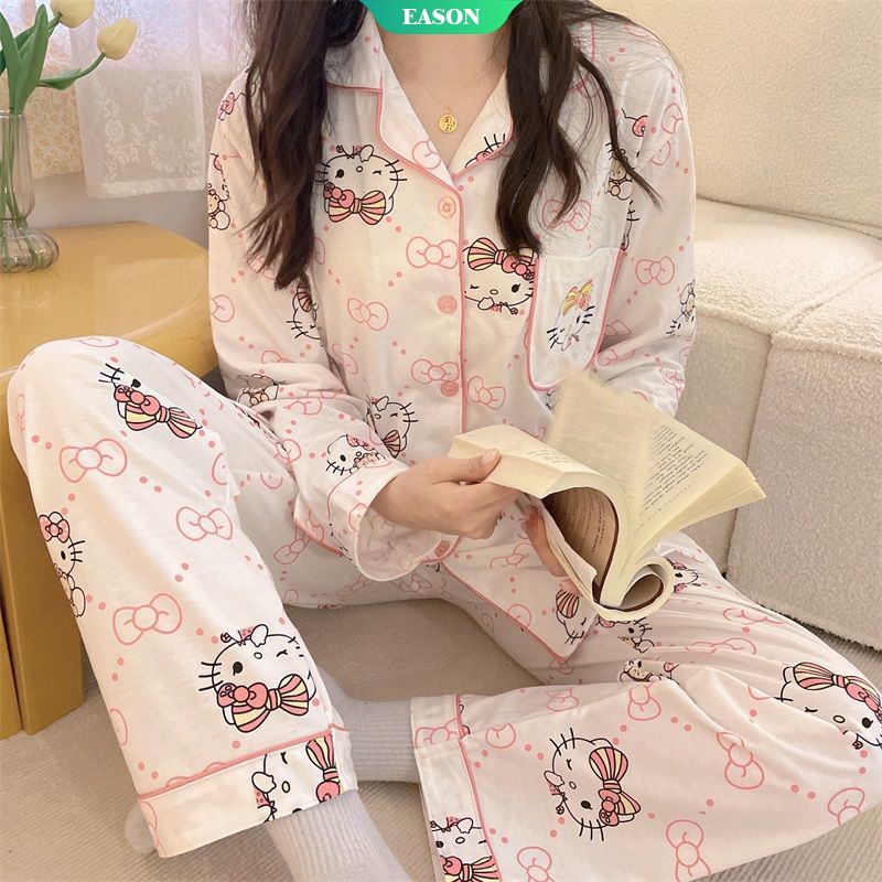 Bộ Đồ Ngủ Tay Dài In Hoạt Hình Sanrio Hello Kitty Nhật Bản Thời Trang Xuân Thu 2022