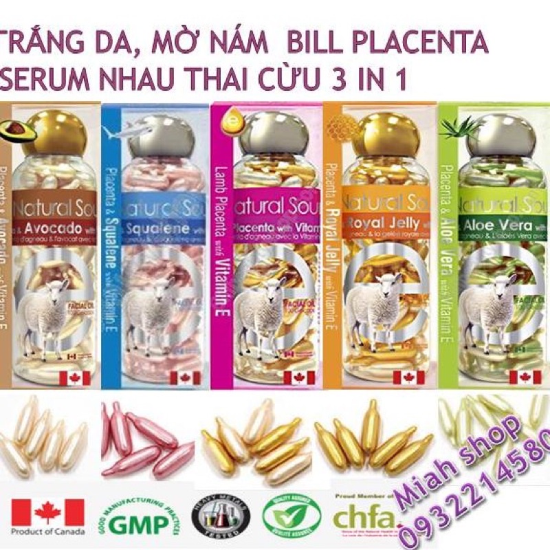 Viên bôi giảm sạm nám, làm trắng da, chống lão hoá nhau thai cừu và Vitamin E BILL NATURAL SOURCES sản xuất tại Canada