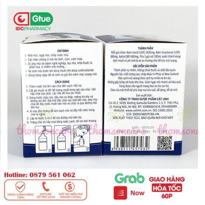 Muối rửa mũi xoang - Sinufresh của Cát Linh - hộp 50 gói hỗn hợp muối biển nano - vệ sinh mũi, giảm nghẹt mũi_[IDC]