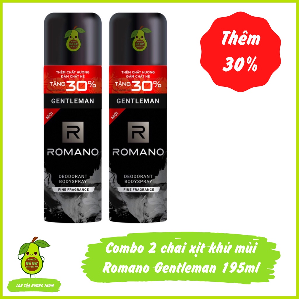 Combo 2 chai xịt khử mùi Romano Gentleman 195ml - Xịt ngăn mùi toàn thân kháng khuẩn ngăn mồ hôi hương nước hoa