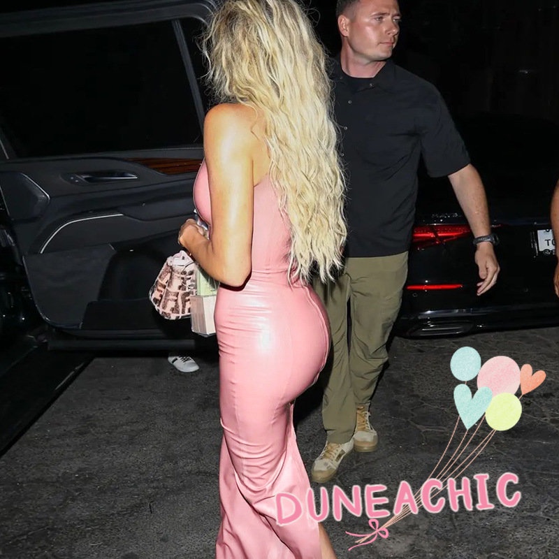 Đầm DUNEA da PU màu trơn xẻ tà quyến rũ cho nữ