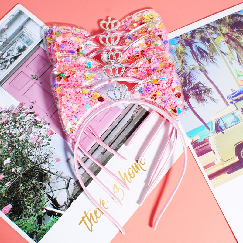 Băng Đô Tai Mèo Đính Kim Sa Lấp Lánh Nhiều Màu