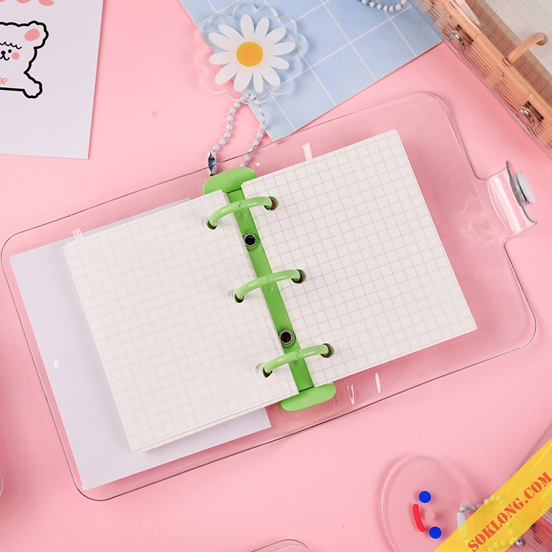 Sổ còng mini 3 chấu Pastel bìa nhựa dẻo trong suốt 6x8cm, ruột thiết kế layout sẵn