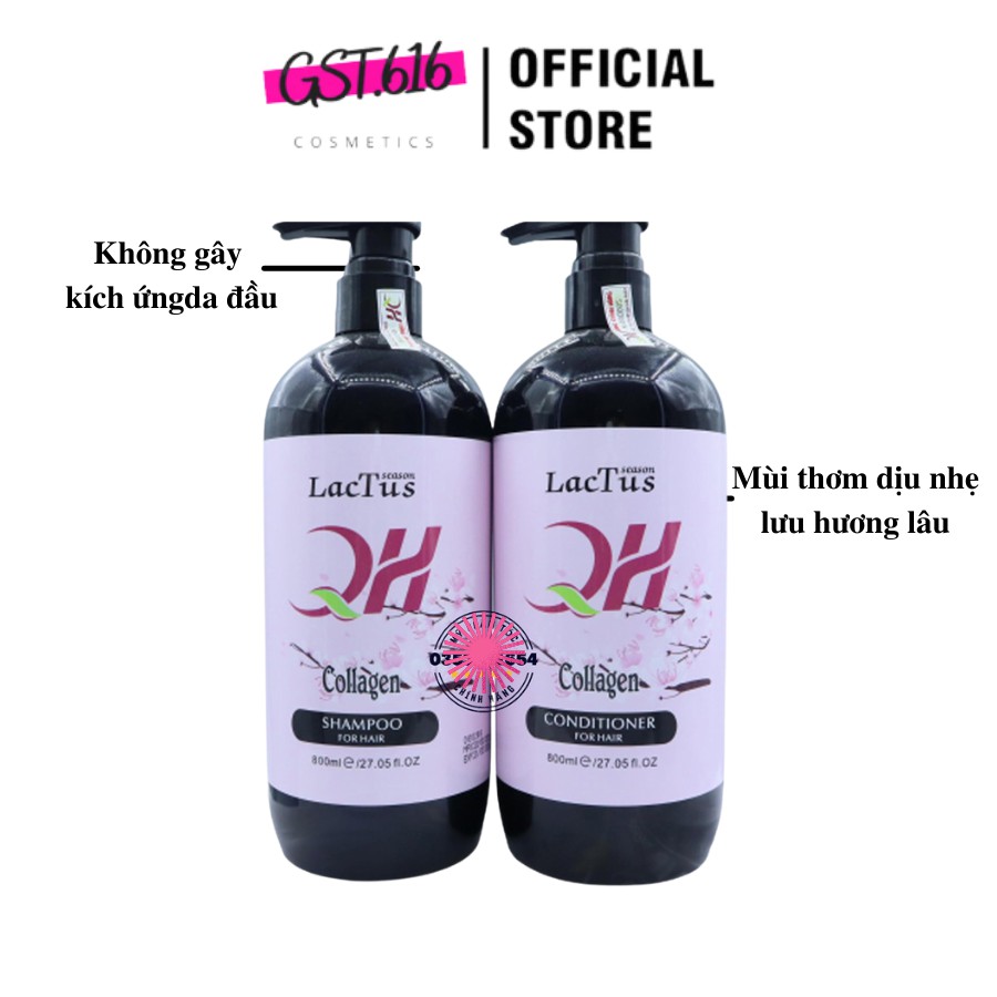 Cặp dầu gội xả giảm dụng tóc QH Lactus season dầu gội collagen mượt tóc chống dụng 800ml