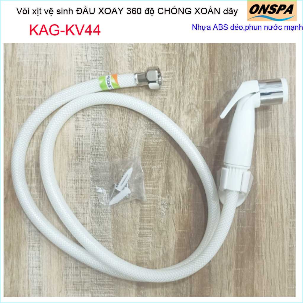 Vòi xịt vệ sinh nhà tắm Onpas KAG-KV44, vòi rửa bồn cầu dùng cho nước phèn vùng biển, dây xịt cao cấp 100% nhựa trắng