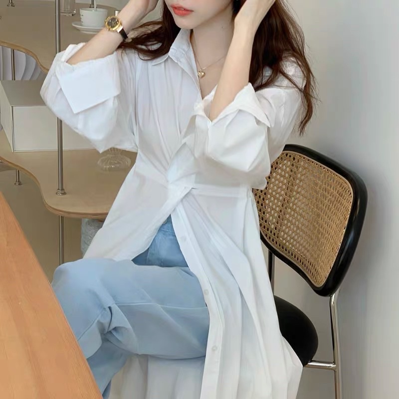 Đầm sơ mi xoắn eo