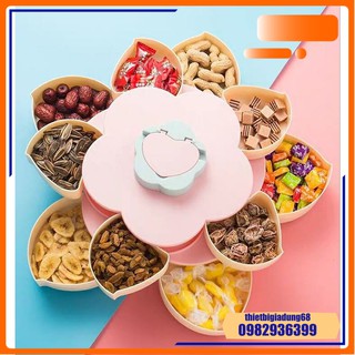 Khay Đựng Mứt Tết, Khay Đựng Bánh Kẹo Hoa Quả 2 Tầng 10 Cánh Hoa Sen Kèm Giá Đỡ Điện Thoại
