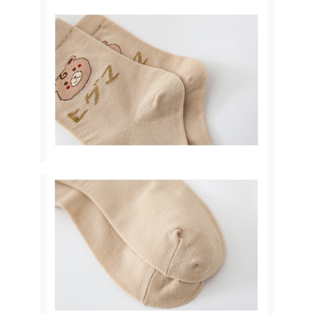 Tất cao cổ hoạ tiết gấu nữ xinh xắn Movamo vớ cotton co dãn dày dặn Hàn Quốc TN142