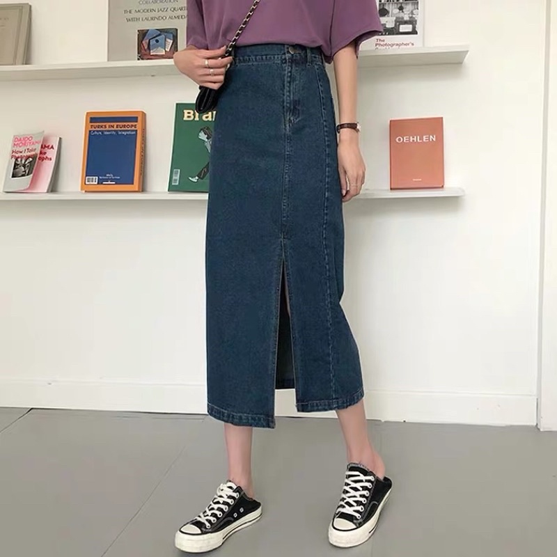 Chân váy jean dài xẻ tà bigsize ulzzang order