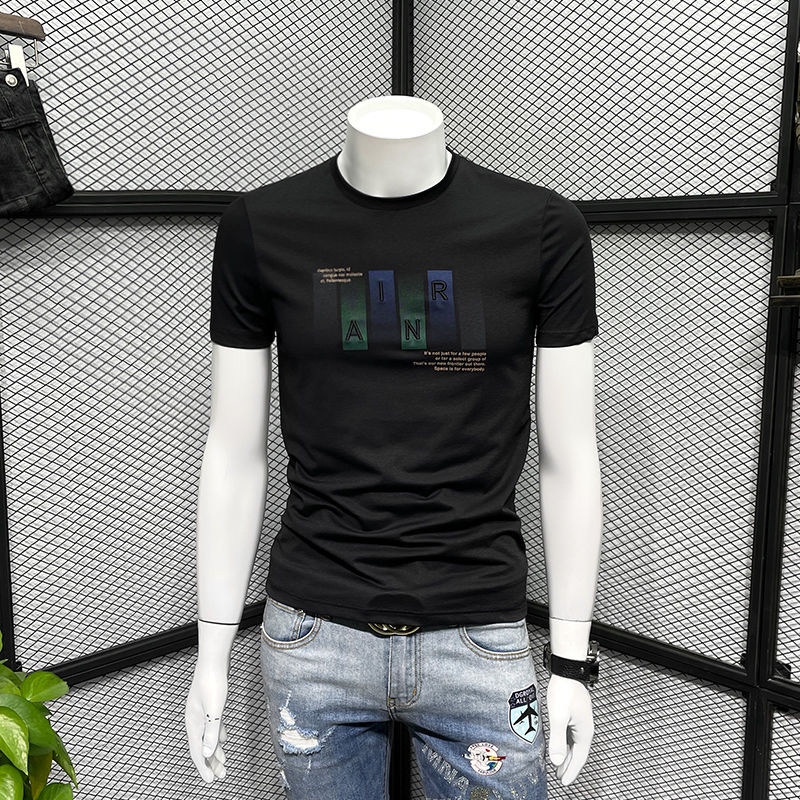 Áo Thun Cotton Tay Ngắn Cổ Tròn Ôm Dáng Trẻ Trung Phong Cách Hàn Quốc Cho Nam