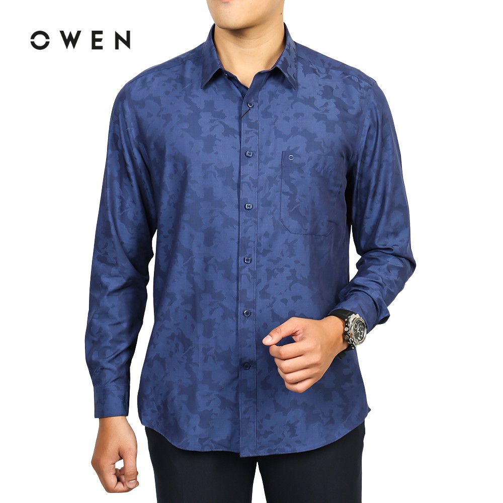 Áo sơmi nam dài tay Owen chất Bamboo dáng Slimfit màu xanh - AS91290DT