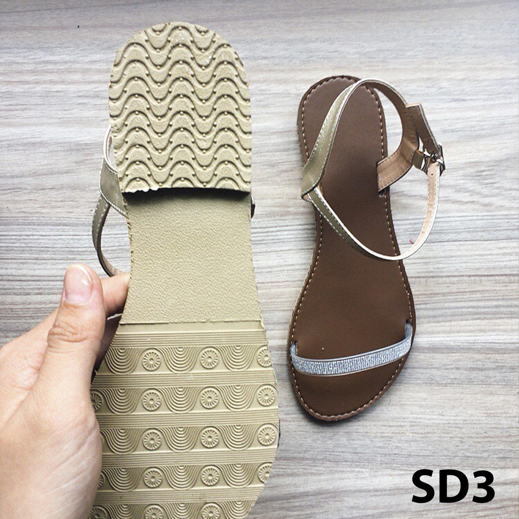 Sandal Nữ Đế Bệt Quai Ngang Đính Đá Cực Xinh - SD3