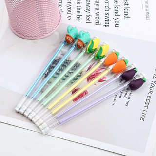 Bút hoa quả nhiều màu bút hoạt hình bút dễ thương viết gel màu đen