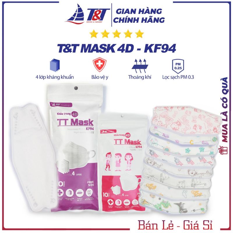 Túi 10 chiếc khẩu trang 4D mask KF94 trẻ em (1-5 tuổi)