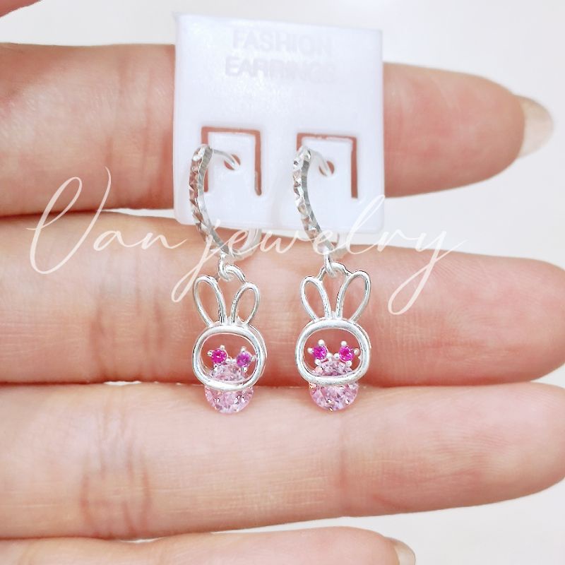 Bông tai bạc Bông Thỏ Ngọc bạc ta cho bé Van Jewelry V10288 mẫu xinh xinh cho trẻ em