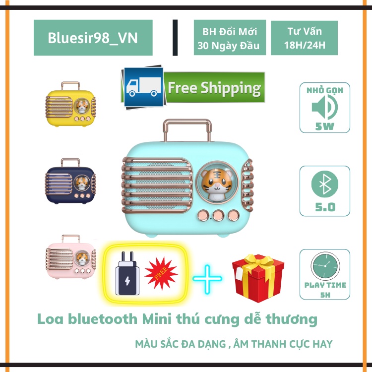 Loa bluetooth kiểu dáng vali thú cưng dễ thương, Quà tặng âm thanh, công suất 5w hỗ trợ thẻ TF