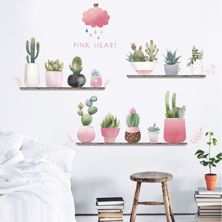 Decal dán tường Chậu cây hồng
