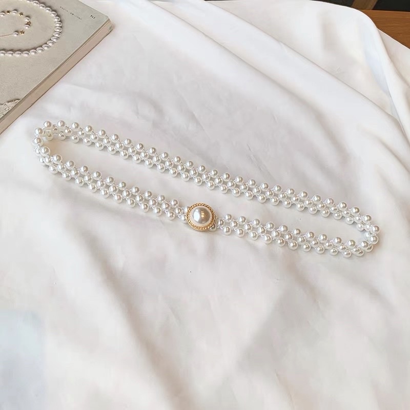 Đai váy ngọc trắng bản 1.8cm full ngọc tiểu thư ĐV032 Meo shop - belt nịt váy áo bản nhỏ viên ngọc sang chảnh