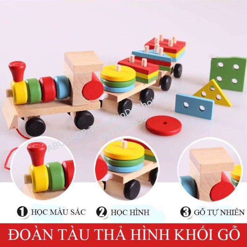 Đồ Chơi Gỗ - ĐOÀN TÀU HÌNH HỌC, SỐ ĐẾM VÀ MÀU SẮC Giúp Bé Phát Triển Toàn Diện Vừa Học Vừa Chơi Tích Hợp Cực Hữu ích