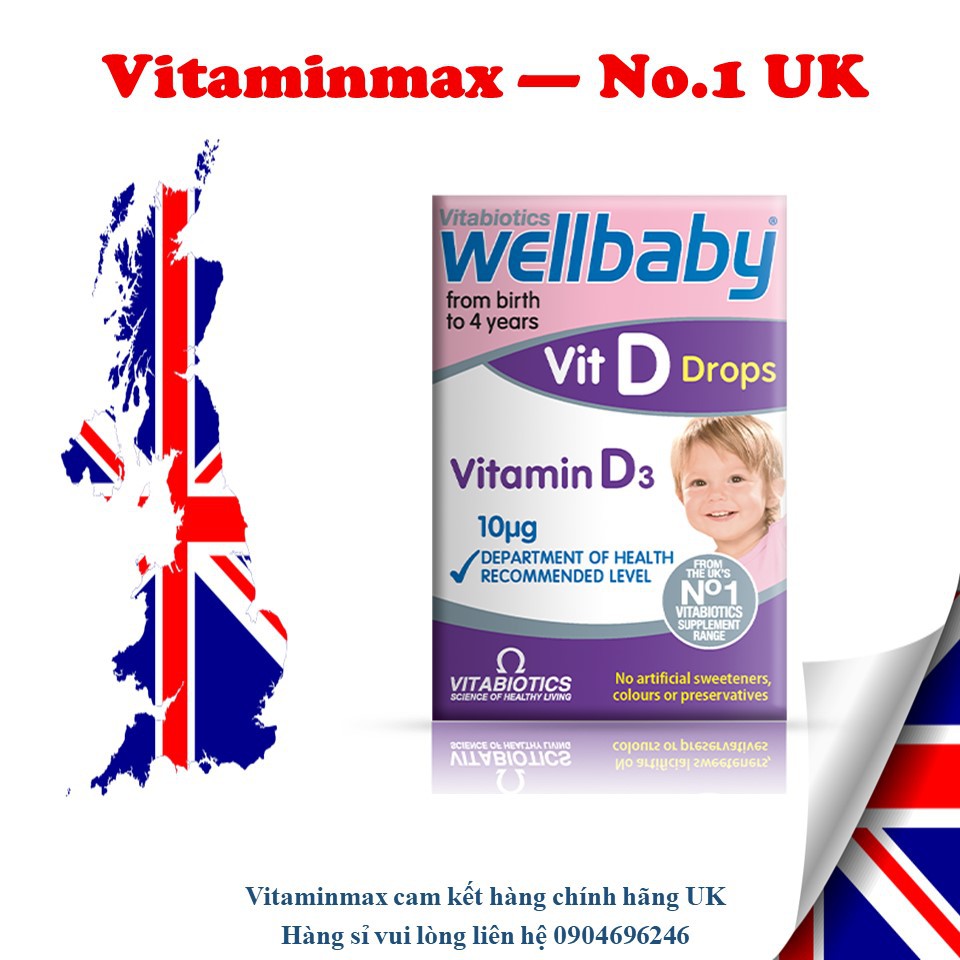 VITAMINMAX CHÍNH HÃNG - Vitamin D cho trẻ sơ sinh và trẻ nhỏ từ Anh quốc Wellbaby Vitamin D Drops