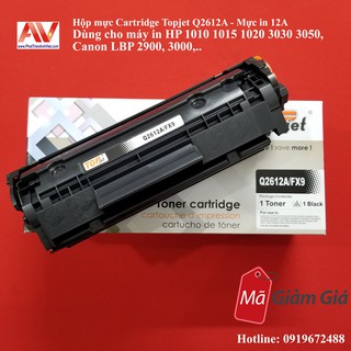 Hộp mực Cartridge Topjet Q2612A/ FX9 - Dùng cho máy in HP 1010 1015 1020 3030 3050, Canon LBP 2900, 3000,.. - Mực in 12A