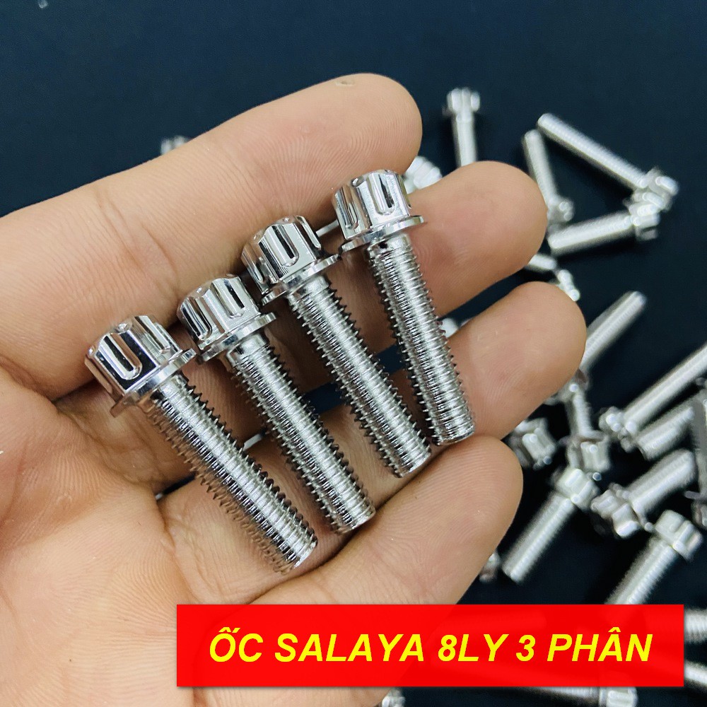 ỐC INOX SALAYA 8LY DÀI 4 PHÂN, 8LY DÀI 3 PHÂN BAO SÁNG BÓNG, BAO RỈ SÉT