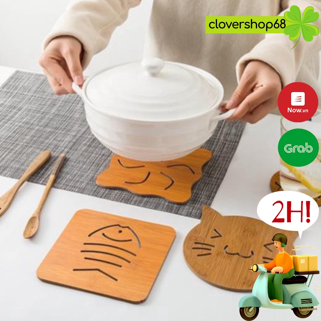 Miếng lót gỗ cách nhiệt bàn ăn, nhà bếp - Đế Lót Nồi Gỗ Clovershop68