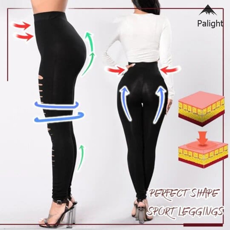 Quần Legging Thể Thao Lưng Cao Thiết Kế Rách Cá Tính Cho Nữ