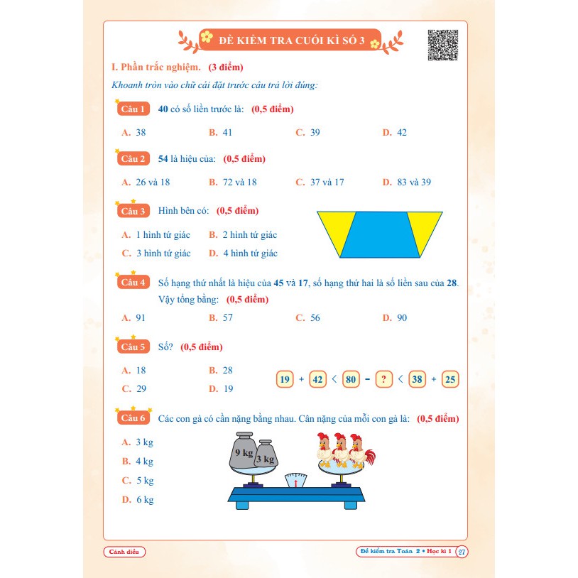 Sách Đề Kiểm Tra Toán Lớp 2 Cánh Diều Học Kì 1 (1 cuốn)