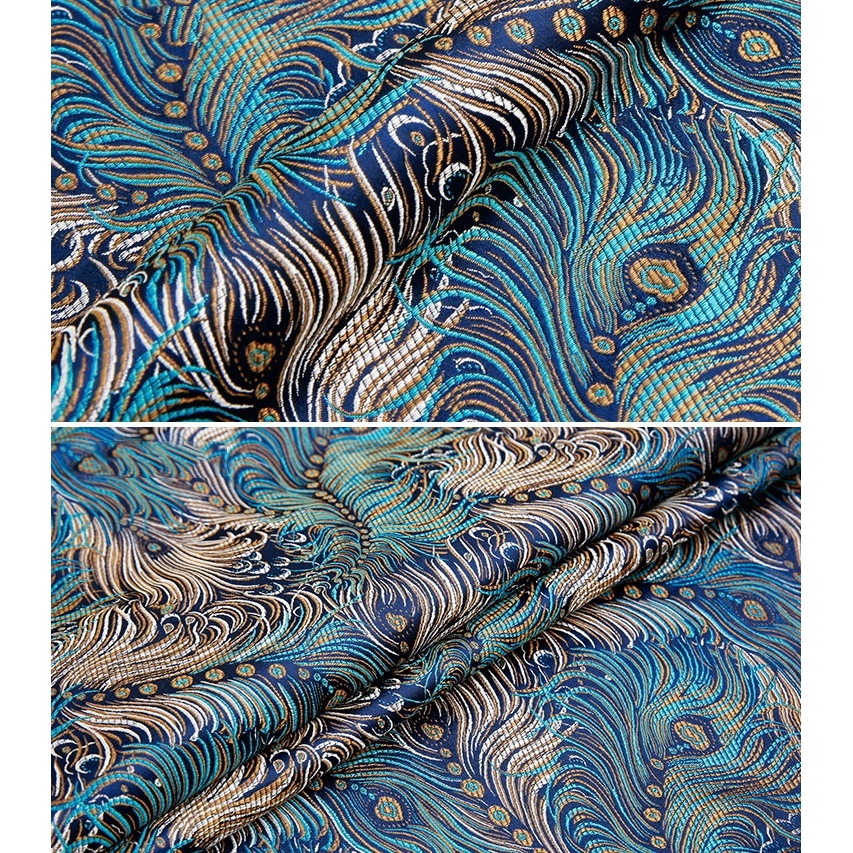 Vải Lụa satin Thêu Hình Đuôi Công 100*75cm Phong Cách Trung Hoa