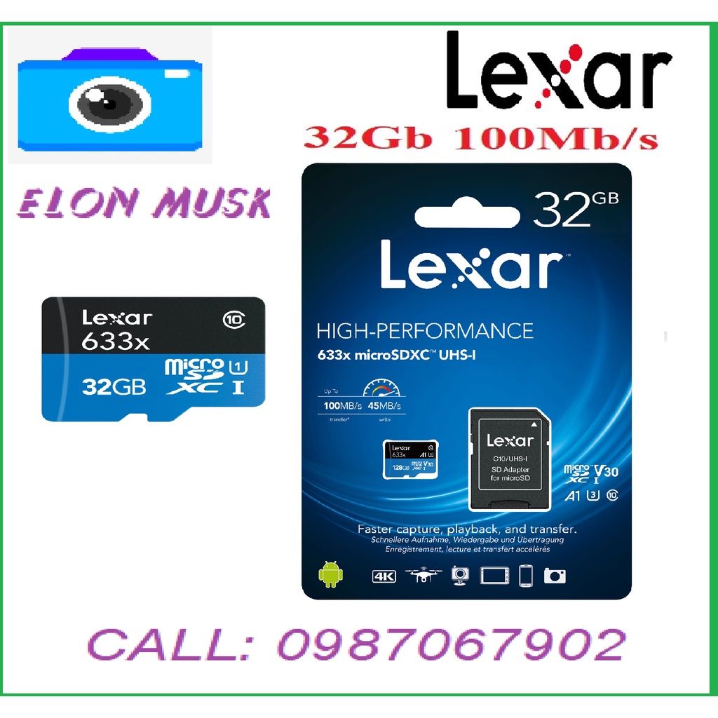 Thẻ Nhớ Lexar 32Gb,Lexar 64Gb, Lexar 128b ,Lexar 256Gb Class 10 tốc độ 100Mb/s Thẻ Nhớ Camera- Hàng Chính Hãng