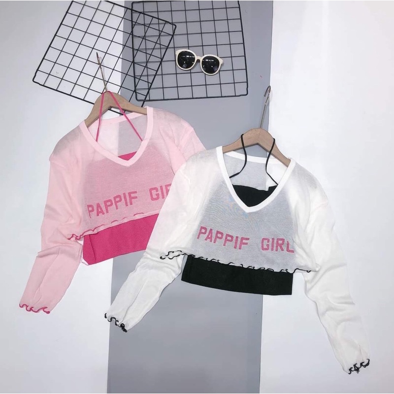 Set áo len dài tay gồm áo khoác mỏng GIRL mix áo 2 dây chất len dệt kim QC