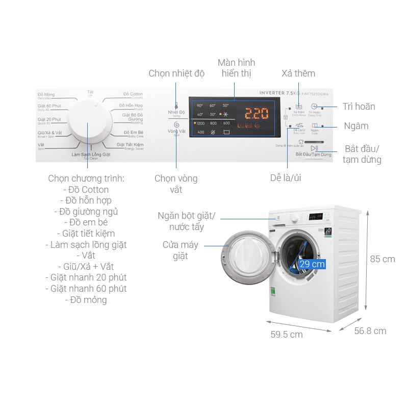Dòng máy giặt chăm sóc tối ưu UltimateCare loại 7.5kg EWFTB7525EQWA