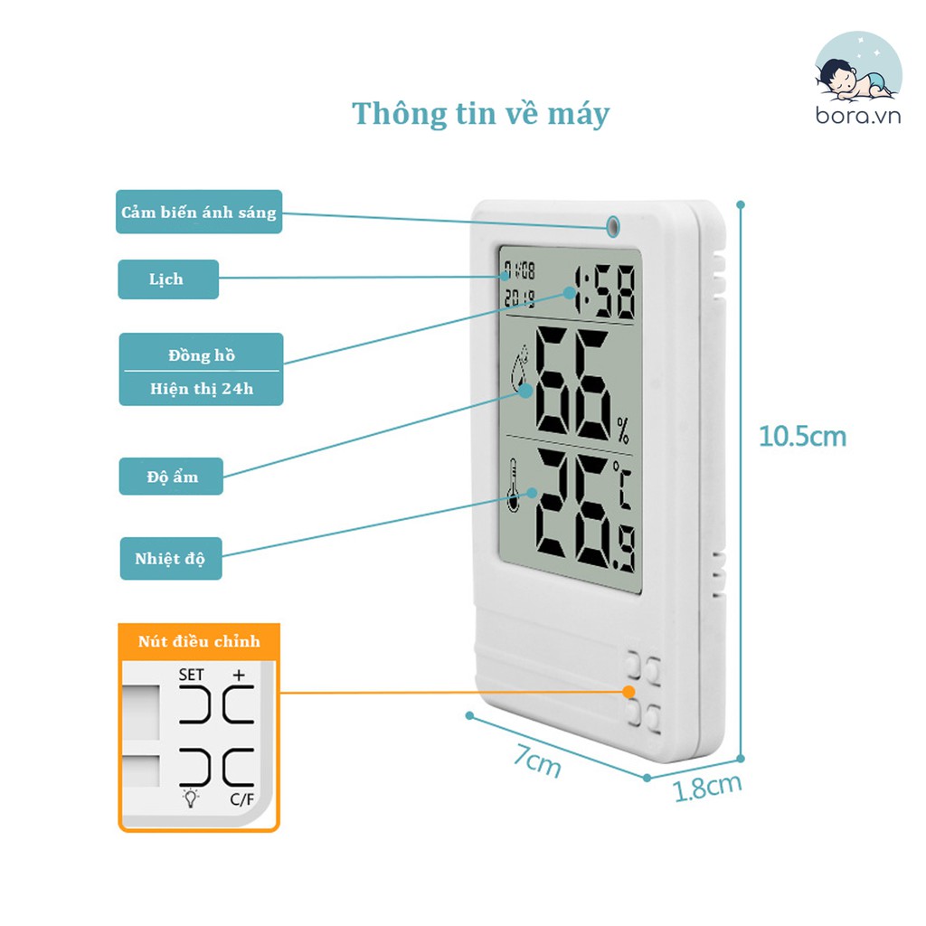 Nhiệt ẩm kế điện tử thông minh 4 trong 1 [Xem được trong đêm, đo chính xác]