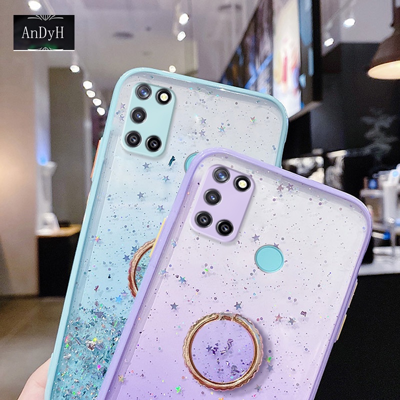 Ốp điện thoại họa tiết ngôi sao lấp lánh kèm giá đỡ nhẫn cho OPPO Realme C17 7i