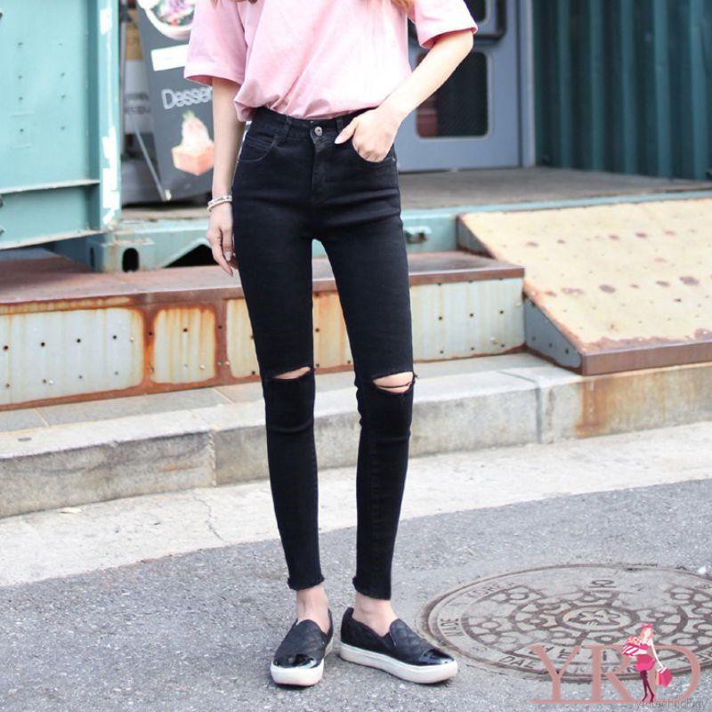 Quần Denim Lưng Cao Thiết Kế Rách Cá Tính | BigBuy360 - bigbuy360.vn