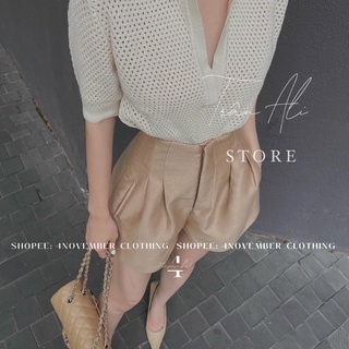 Áo polo lưới chất len cổ chữ V