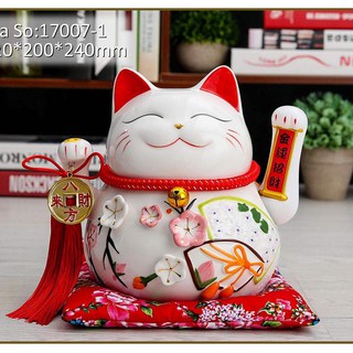 Mèo Thần Tài Sứ , Mèo May Mắn Maneki Neko cao 24cm. Vẩy Tay Gọi Khách Tấn Tài Tấn Lộc