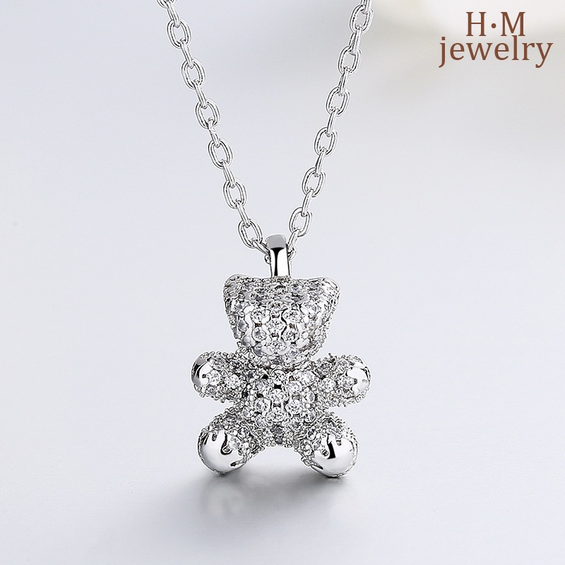 Vòng cổ Bạc 925 Mặt Hình Gấu Đính Đá Xinh Xắn