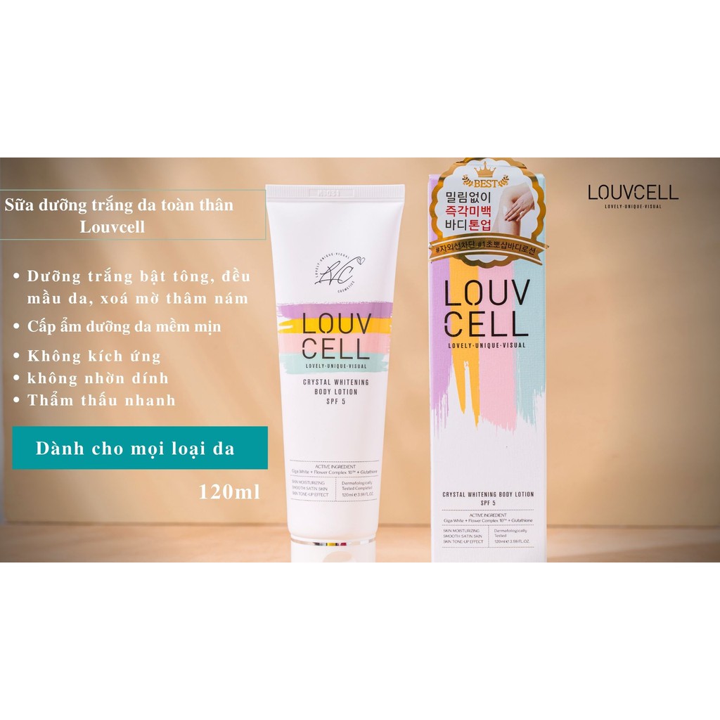 Kem body dưỡng trắng 3 in 1 Louv Cell Crystal Whitening Body Lotion 120 ml