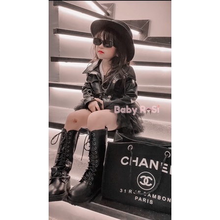 Áo khoác da croptop cho bé gái