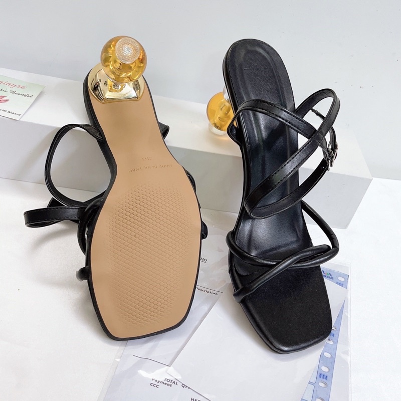 Sandal quai da xoắn chéo gót mica I phối màu 5p (hàng đẹp)