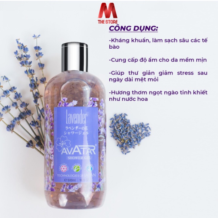 Sữa Tắm Avatar Lavender Hương Hoa Nhật Bản Với Cánh Hoa Thật Lavender 500ml