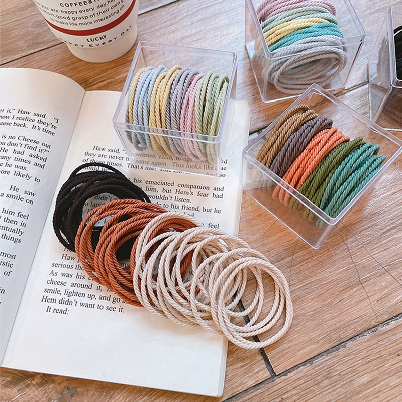 Set 50 Dây Cột Tóc Co Giãn Nhiều Màu Sắc Đơn Giản Cho Nữ