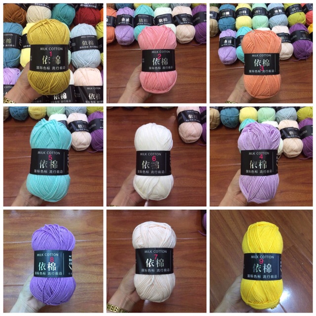 Len Milk Cotton baby bảng màu 3. Cuộn len sợi cotton