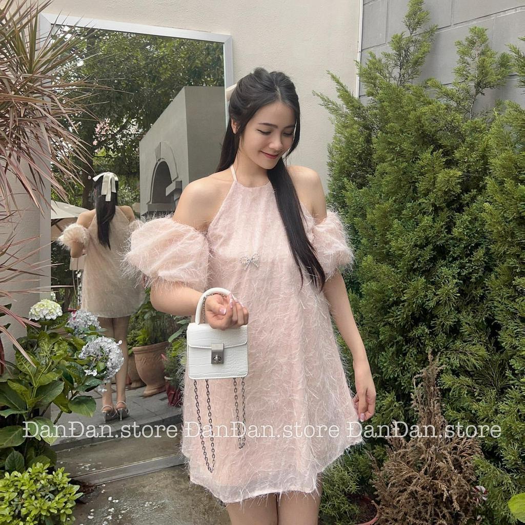 Đầm váy nữ babydoll lông vũ đính kèm phụ kiện siêu xinh dành cho các nàng