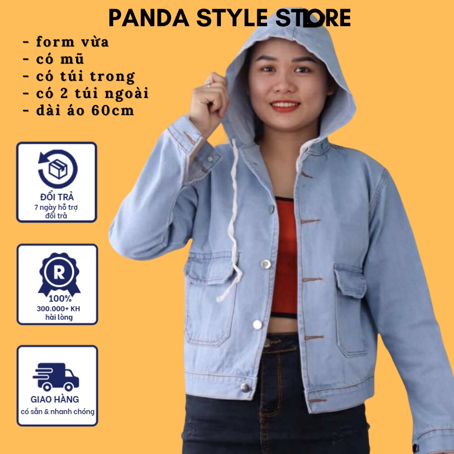 Áo khoác jean nữ XANH CÓ MŨ CÓ 2 TÚI TRONG CÓ 2 TÚI NGOÀI  cao cấp form 40-58kg Panda.