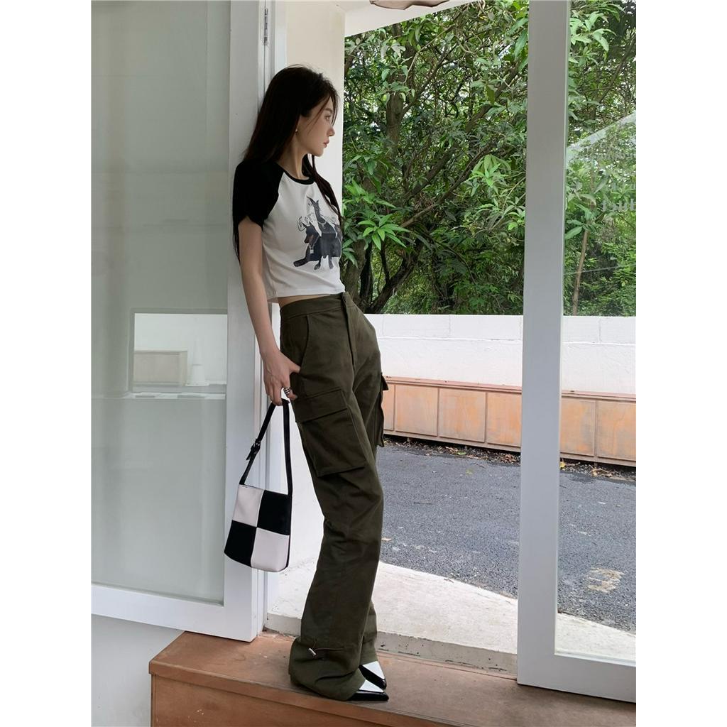 Áo Thun Dáng Ôm Ngắn Tay In Hình Chú Chó Phối Màu Dễ Thương 61241